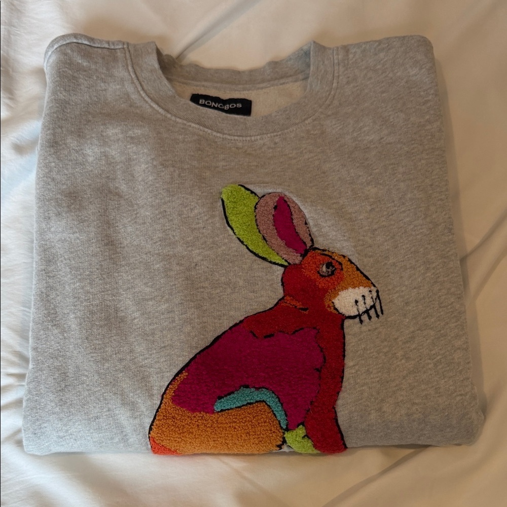 Bonobos Heather Gray Sweatshirt with Multicolor Rabbit - Picture 5 of 5